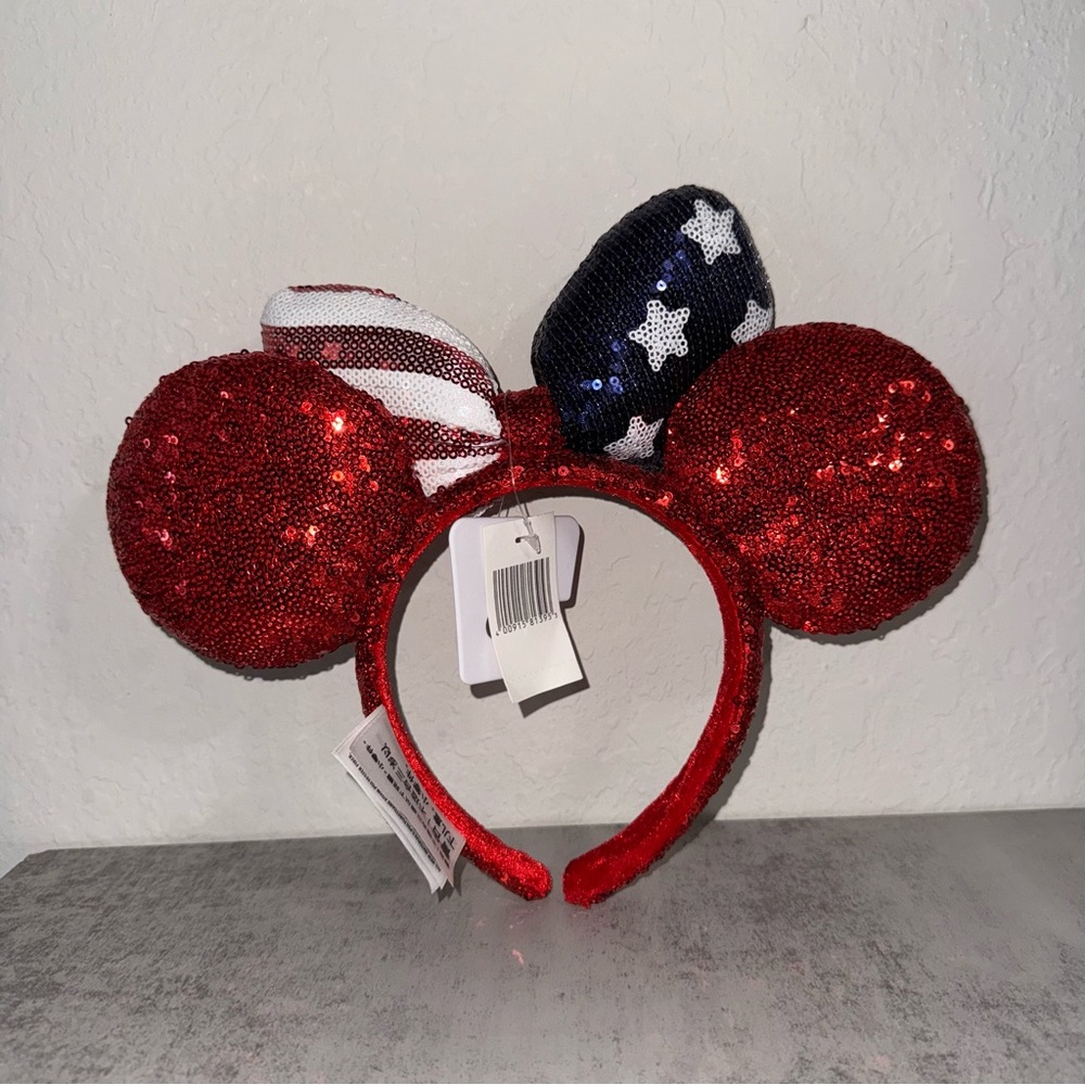 Disney Parks American Flag Minnie Ears Bow Sequin Ears - Picture 2 of 4